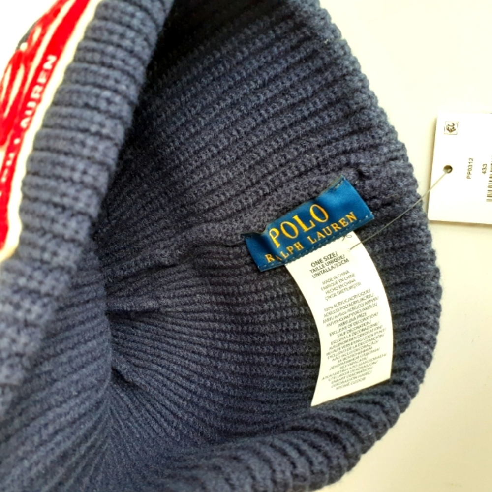 Polo Ralph Lauren Men's Tiger Patch Navy Blue Knit Beanie Toque Hat NWT - Picture 8 of 10